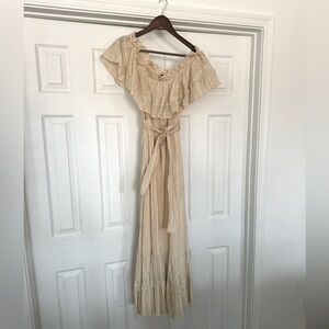 NWT Lulus off the shoulder maxi cream colored dress